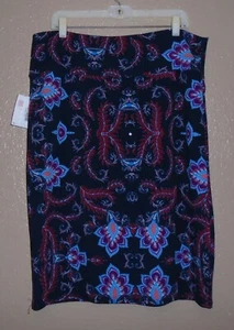 Lularoe Navy Blue Multicolor Scroll Floral Cassie Skirt Stretch Women's 3XL NWT - Picture 1 of 8