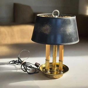 Antique Vtg Brass Bouillotte Leviton Lamp Original Shade 2 Bulb Portable - Picture 1 of 6