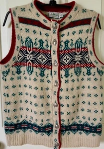 Vintage LL Bean Wool Knit Sweater Vest sz S Nordic Fair Isle CottageCore USA - Picture 1 of 5
