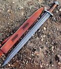 32" Inches Custom Hnadmade Damascus Steel Knife With Leather Sheath #Knives #USA