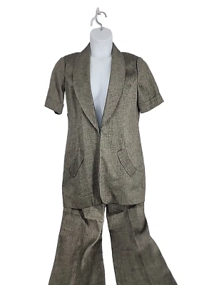 Women's  Pants Suit Size 10/12 Linen Blend Long Jacket Career Adrienne Vittadini - Image 1 of 4