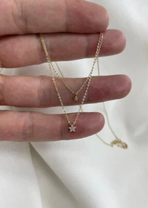 Original 9KT Gelbgold Halskette - Damen Gold Star Doppelkette Halskette - Bild 1 von 6