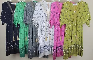 New Summer Casual Lightweight V Neck Tassel Tie Elegant Paisley Dress Tunic - Picture 1 of 16