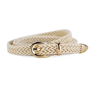 Women's Fashion Web Belt Buckle Braided Skinny D Ring Braided Holeless Belts - Picture 1 of 23