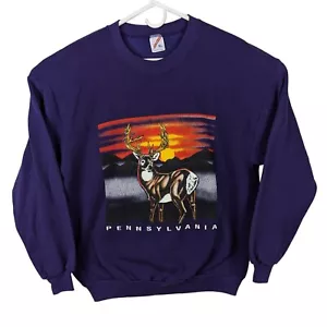 Vtg 90s Pennsylvania Buck Deer Hunting Nature Art Purple Sweatshirt Pullover XL - Picture 1 of 8