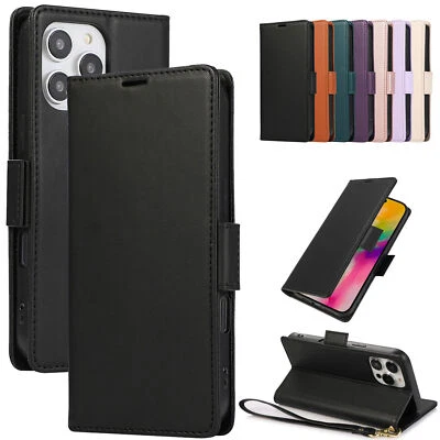Leather Strap Wallet Phone Case For iPhone 16 15 14 13 12 11 Pro Max XR X 7 8 SE - Image 1 of 4