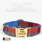 Engraved Dog Collar Blue Grid Cotton Personalized Dog Collar