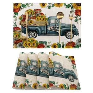 4 PCS Thanksgiving Placemats, 12x18 Inch, Pumpkin Autumn Truck, Non-Slip Mat - Picture 1 of 7