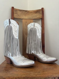 Dingo Gypsy Studded Fringe Metallic Snip Toe Mid Calf Boots Women’s Size 10 - Picture 1 of 5