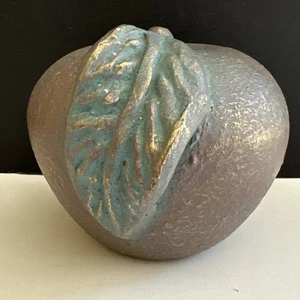 Vtg Art Pottery Apple Sculpture Fruit Figurine Paperweight Bronze Patina 6” - Picture 1 of 23