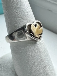 Retired James Avery Dove with Olive Branch 14kt Gold 925 Heart Ring Sz 8 - Picture 1 of 11