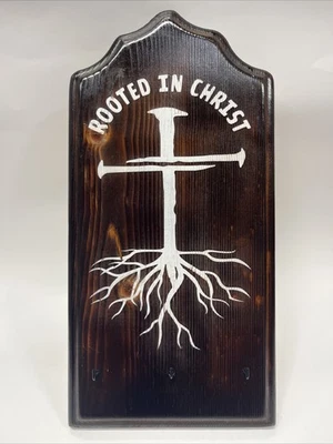 Rustic Wood Sign Inspirational Wall Decor Key Holder Christian Religious Bible - Image 1 of 4