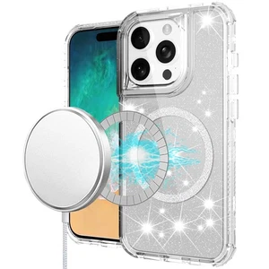 For iPhone 16 PRO MAX Case Magnetic Circle Glitter Shockproof + Tempered Glass - Picture 1 of 9