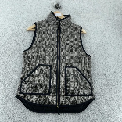 Chaleco J Crew Mujer Pequeño Negro Blanco Espiga Acolchado Puffer Cremallera Sin Mangas Foto 1 de 4