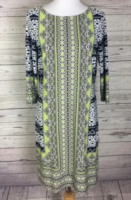 Maggie London Womens Multicolor Geo Print 3/4 Sleeve Stretch Shift Dress Size 10 - Image 1 of 4
