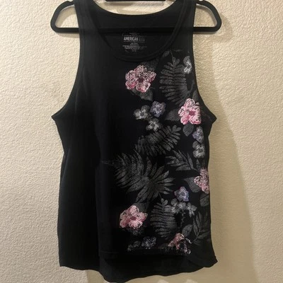 Regata American Rag CIE preta com design floral tamanho grande - Imagem 1 de 4