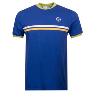 Sergio Tacchini New Supermac T-Shirt Nautical Blue and Dark Citron - Picture 1 of 9