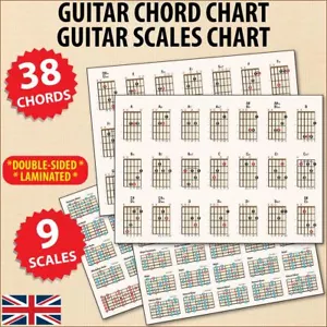 Guitar Chord Chart & Guitar Scale Chart 38 Chords 45 Scale Patterns Compact A5 - Picture 1 of 10