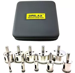 Drilax 10pc Diamond Drill Bit Hole Saw Kit w/Guide Glass Tile Granite 1/4" to 2" - Picture 1 of 9