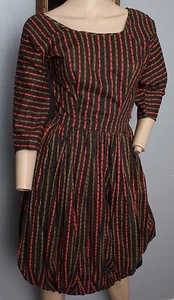 Vintage 50er Southwestern Azteken Ethno Atomic Chimayo Look Streifen Blasensaum Kleid - Bild 1 von 8