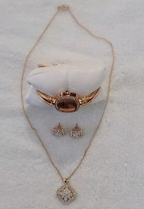 Set orologio, collana e orecchini Ellen Tracy a forma di cuscino oro rosa NUOVO  - Foto 1 di 4