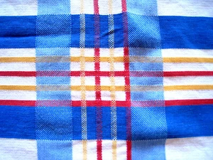 Tovaglia vintage stampata a quadri 46 x48" rosso blu giallo bianco ~ RIDOTTA - Foto 1 di 4