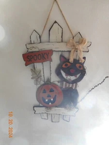 Halloween Black Cat/spooky Door Sign, Hanging Sign for Wall Decor. 15" x 10" - Picture 1 of 1