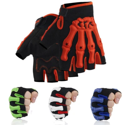 Skeleton Fingerless Half-Finger Tactical Gloves Motorcycle Driving Gloves Riding - Image 1 of 4