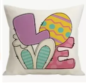 Bunny Floral Eggs LOVE Spring Easter Throw Pillow Cover Holiday Home Decor - Picture 1 of 5
