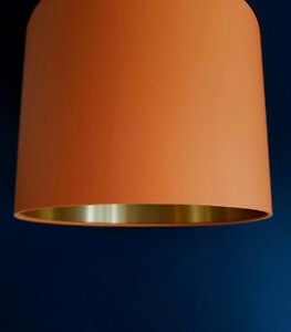 Tangerine Orange Cotton and Brushed Gold Lined Lampshade 