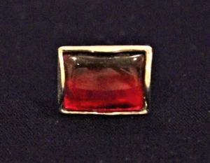 Crystal Red Glass Cuff Link Men's Silver Tone Blood Red Cabochon Lava Stone One - Picture 1 of 5