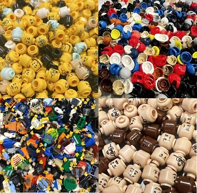 LEGO Lote A Granel De Minifigura Cabeza Sombrero Casco Peluca Pelo Torso, Pierna Piernas Aleatorias Sombreros Foto 1 de 4