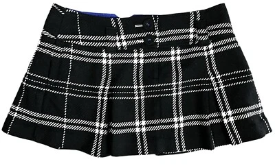 AE / American Eagle Talla 8 Negro-Beige Cuadros MEZCLA DE LANA MINIFALDA PLISADA Foto 1 de 4