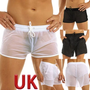 Women's See Through Boxer Shorts Mesh Drawstring Sports Trunks Sheer Swimsuit - Picture 1 of 36