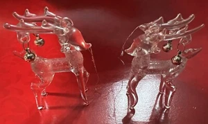 Vintage Glass Reindeer Ornaments Rare With Silver Bells Set Of Two Reindeer - Picture 1 of 4