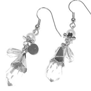Orecchini pendenti donna tono argento perla goccia briolette crystal - Bild 1 von 1