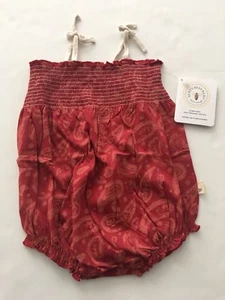 Burts Bee Baby Girl Paisley Smocked Bubble Romper Size 3 6 9 12 18 24 Months Red - Picture 1 of 2