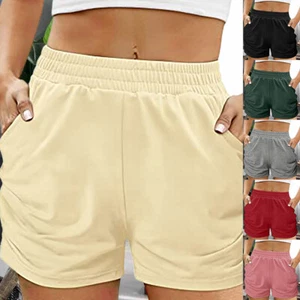 Hawaii Womens Summer Shorts Elastic High Waist Sporty Running Short Pants Jogger - Picture 1 of 43