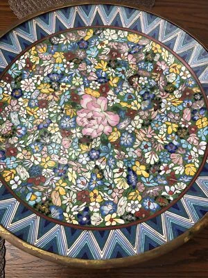 antique asian cloissone footed pedestal 15”D platter/dish excellent condition - Image 1 of 4