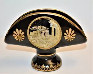 Vtg Stamped Hand Made in GREECE Black 24K Gold Decor PARTHENON 5"h Napkin Holder - Picture 1 of 3