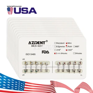 AZDENT Dental Orthodontic Metal Brackets Brace Mini Roth Slot.022 Hooks 3-4-5 - Picture 1 of 9