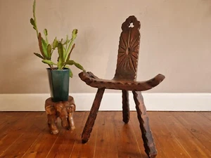 Vintage Solid Oak Carved 1950's Mid Century Baroque Birthing Accent Chair CR0685 - Picture 1 of 8