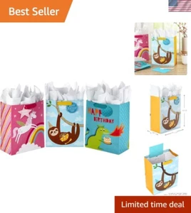 Durable Kids Birthday Gift Bags - Sloth, Dinosaur, Unicorn with Ribbon Handles - Picture 1 of 9