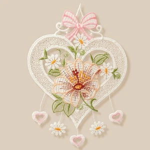 Fensterbild Herz Plauener Stickerei Blüte Schleife Höhe 23 cm Breite 16cm - Bild 1 von 1