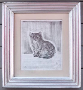 Tsuguhara Foujita 1926 Ritratto di gatto firmato nella stampa in cornice personalizzata - Foto 1 di 9