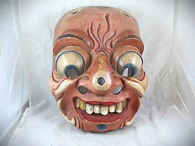 ANTIGUA MÁSCARA NOH JAPONESA GRANDE, MADERA TALLADA CON ACABADO PINTADO ORIGINAL, C1800. Foto 1 de 4