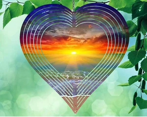 10" Sunset Beach Heart Shaped Hanging Wind Spinner Yard Decor Kinetic hrtws011 - Picture 1 of 2