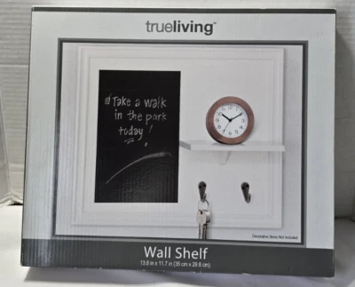 Trueliving Wall Shelf w/ Chalkboard & Key holder White 13.8" x 11.7" NEW in box - Image 1 of 4