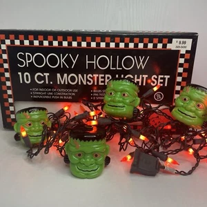 Vintage 1996 Frankenstein Head 4ct String Lights Halloween Decor Plastic Hollow - Picture 1 of 5