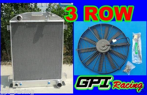 3 ROW 1932 FORD HI-BOY Grill Shells CHEVY ENGINE All Aluminum Radiator + fan - Picture 1 of 12